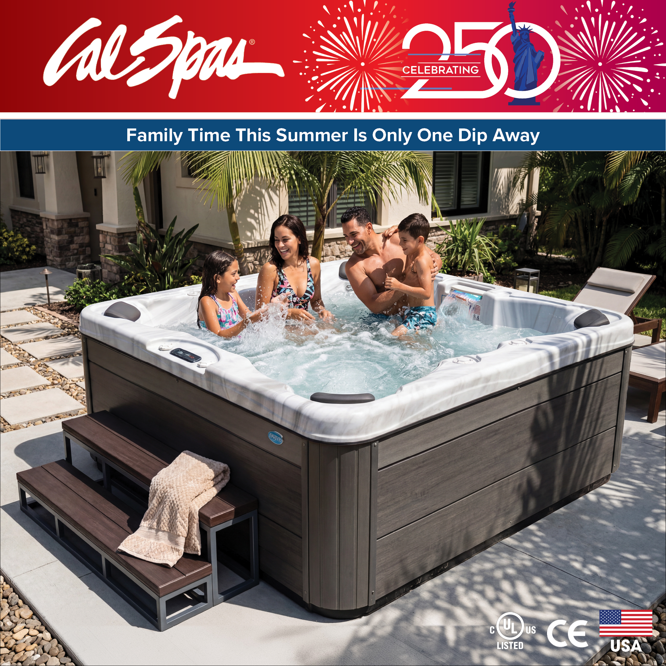 Calspas hot tub being used in a family setting - Colton